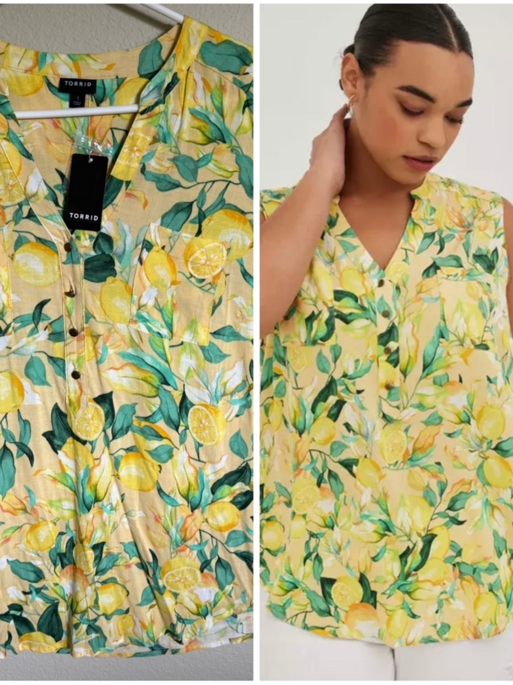 Torrid Lemon Print Harper Rayon Slub Pullover Sleeveless Top